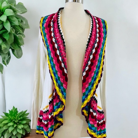 Double Zero Boho Cardigan Colorful Crochet Trim Cardigan - Picture 13 of 16